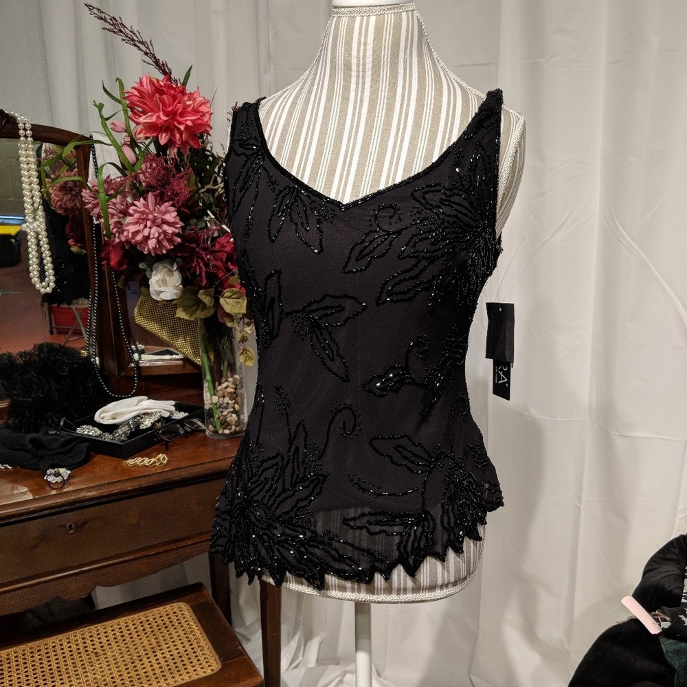 Jkara beaded blouse sze m black nwt